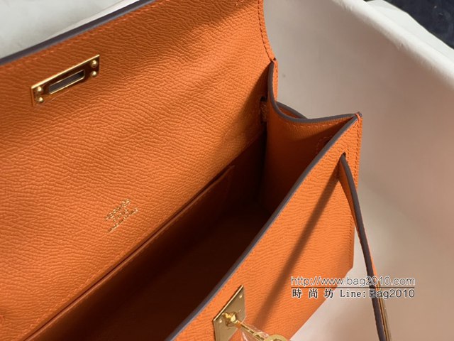 Hermes手提女包 愛馬仕kelly pochette一代 epsom皮 經典橙金扣  tdh2008